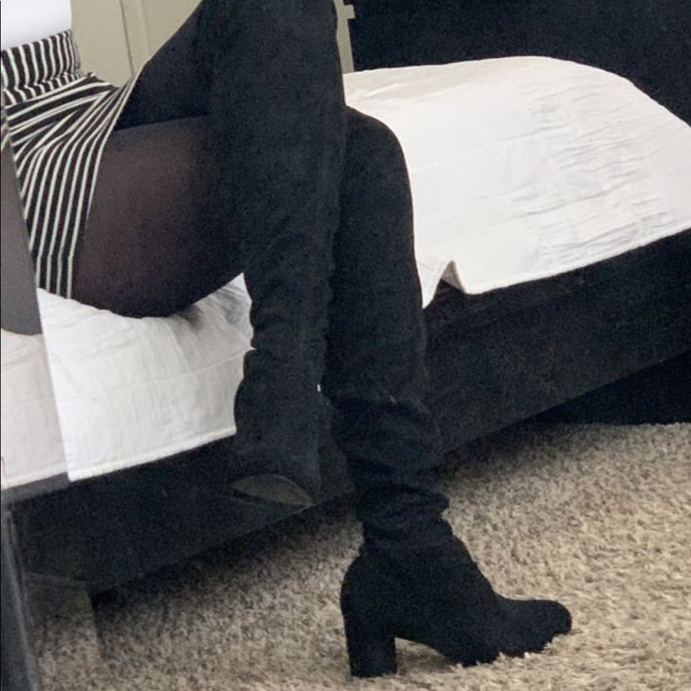 Over the knee black heel boots